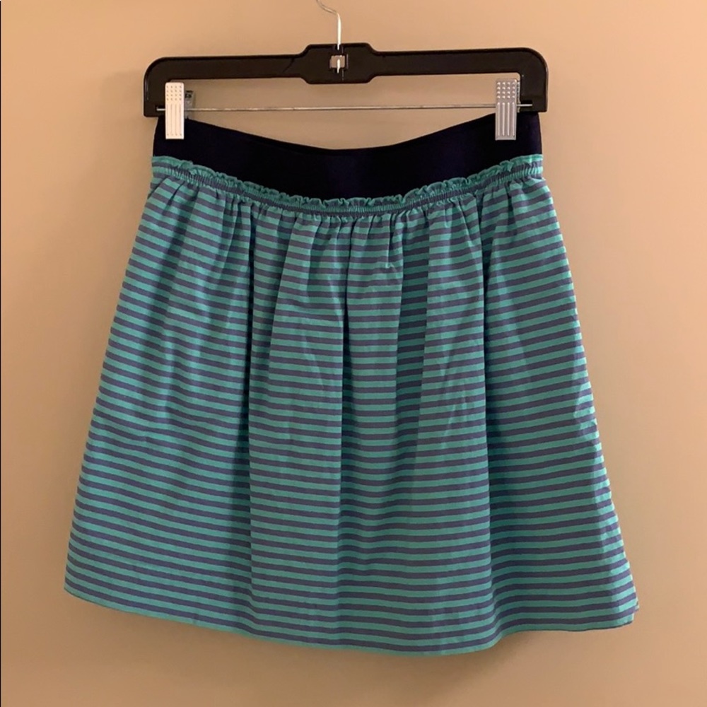 Blue and steal striped A-line skirt